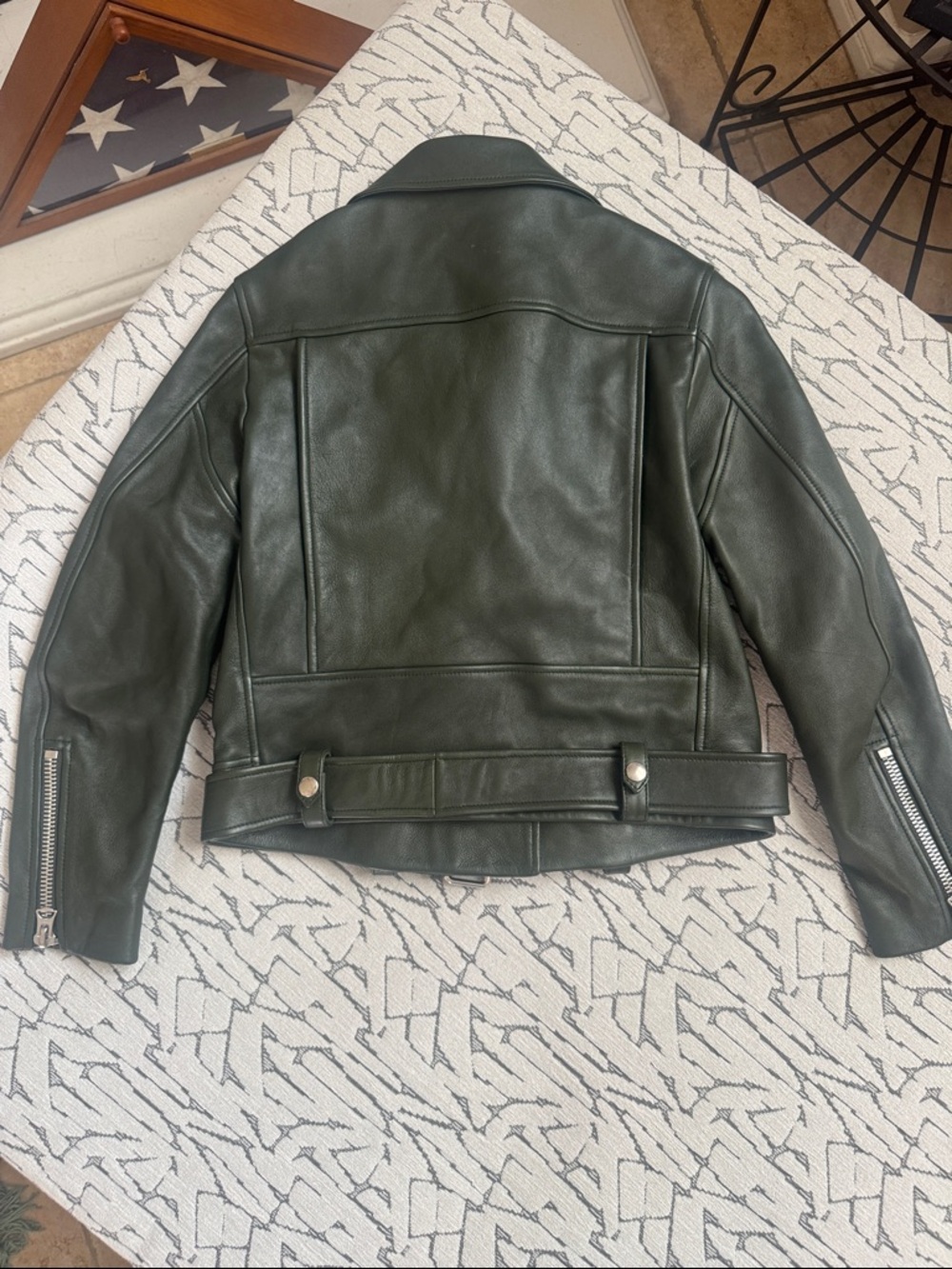 Acne Dark Green Leather Biker Jacket with Silver Hardware - Picture 3 of 3